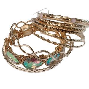 NEW Rose Gold Bangle and Stretch Bracelets Set of 10 Rhinestones